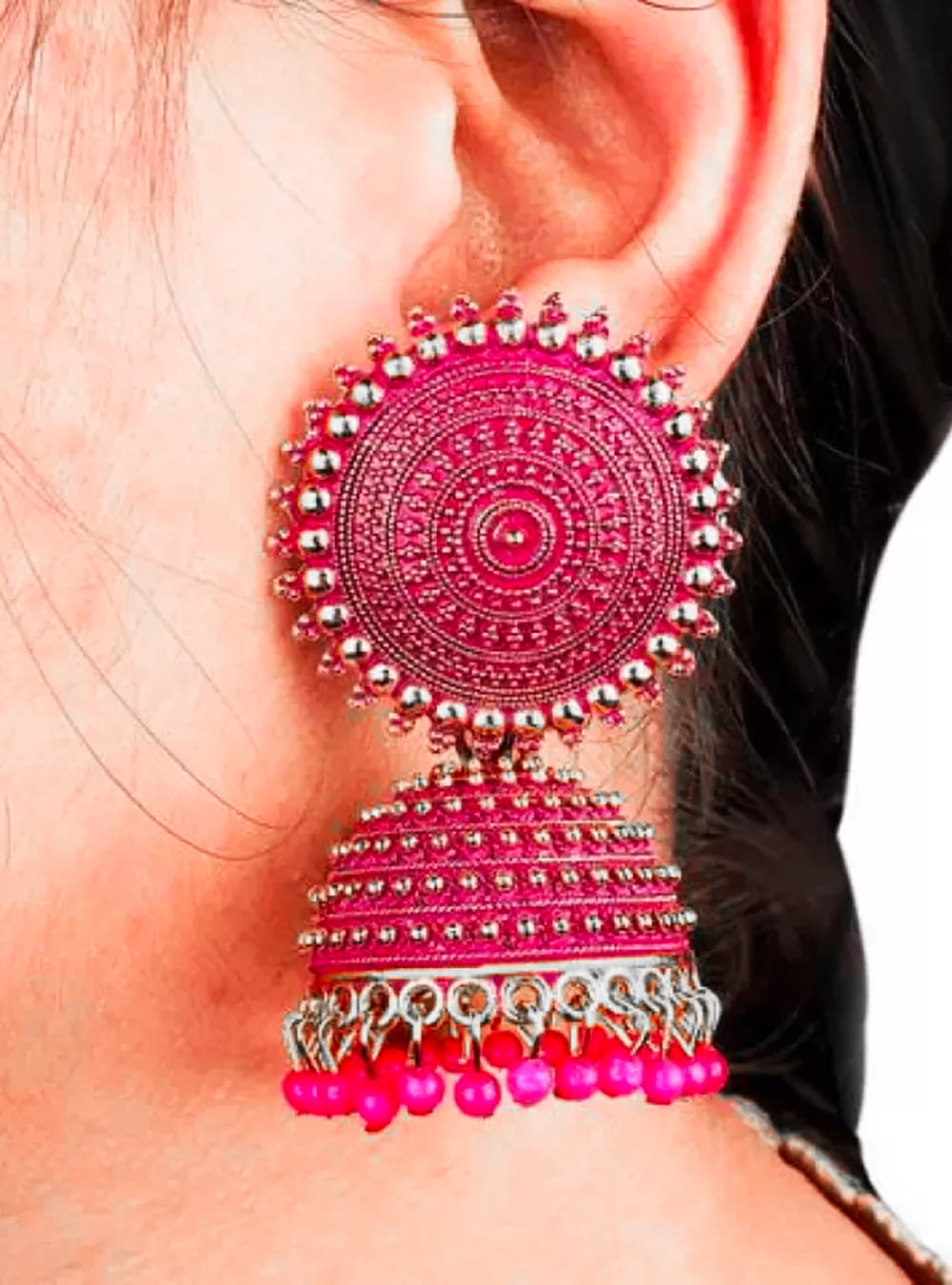buy-magenta-pink-jhumka-earrings-online-nesy-lifestyle